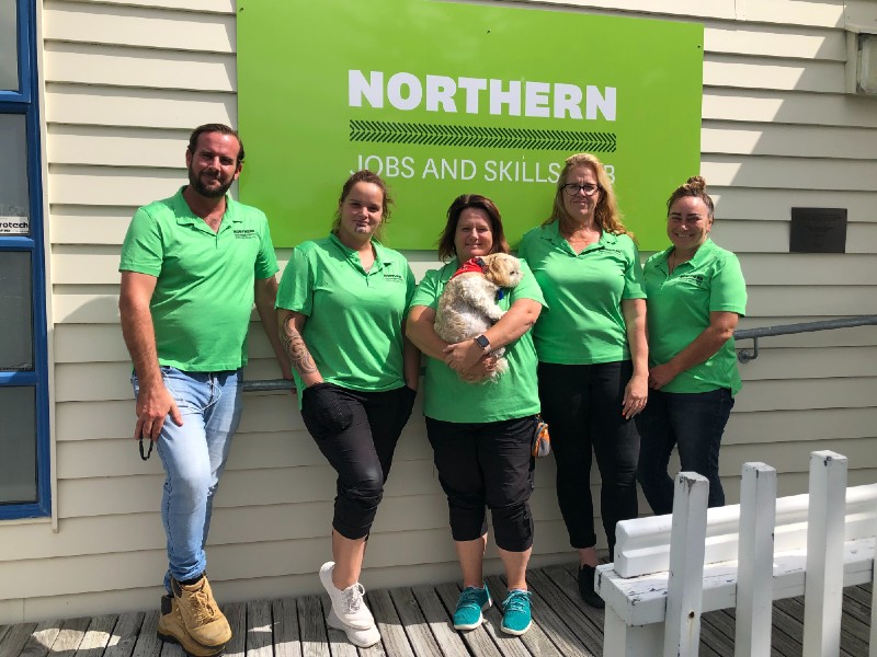Picture of the Northern jobs and skills hub team including a pet dog.